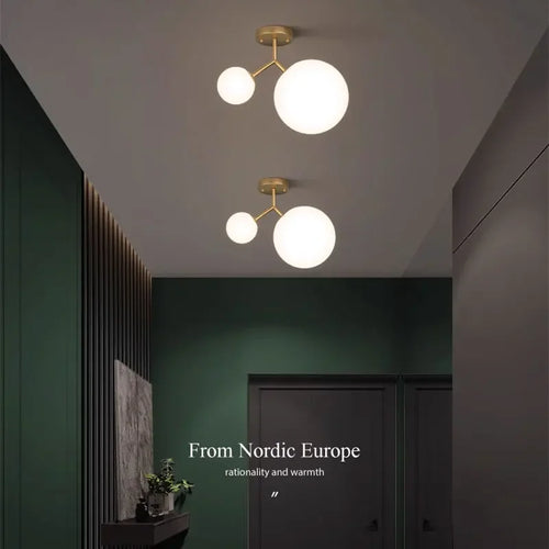 Boule de verre nordique LED plafonnier lampes pour allée couloir balcon couloir chambre horloge décoration de la maison éclairage intérieur - vue 2 sur 9