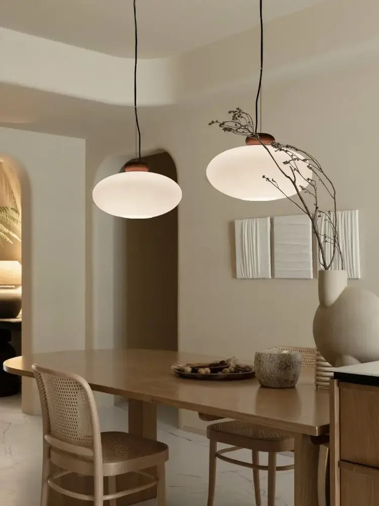 lustre rétro en verre et bois pour décoration intérieure - vue 4 sur 8