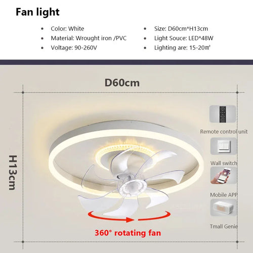 plafonnier led moderne avec ventilateur et télécommande décoratif pour la maison - vue 11 sur 14