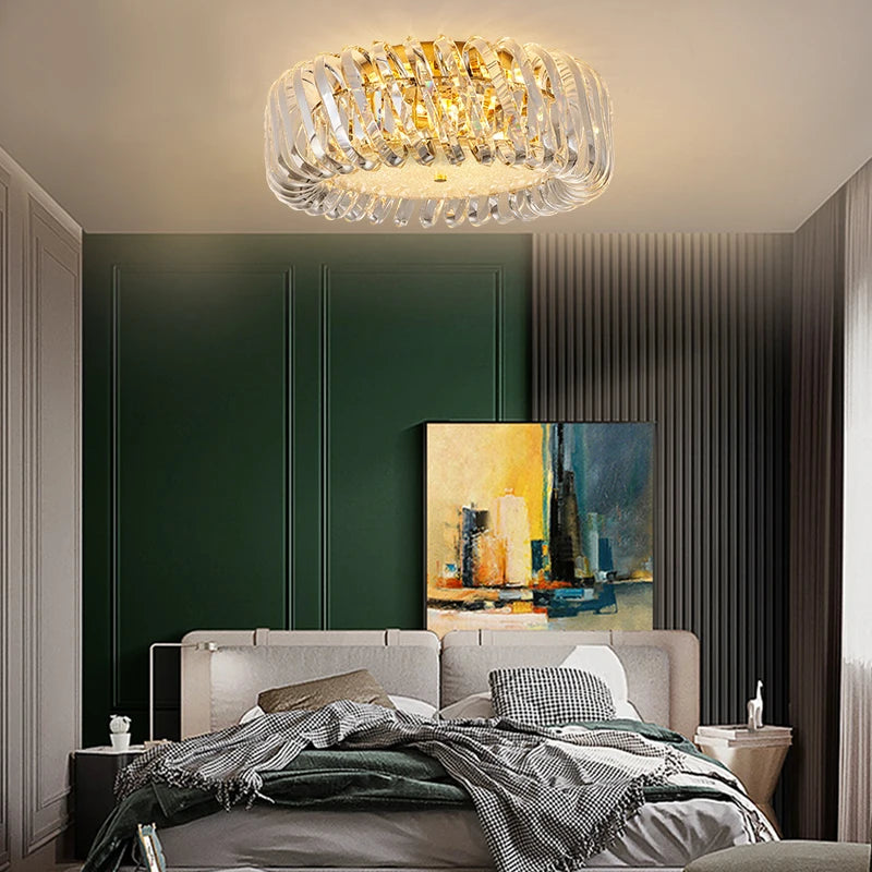 lustre moderne rond à intensité variable led cristal - vue 3 sur 16