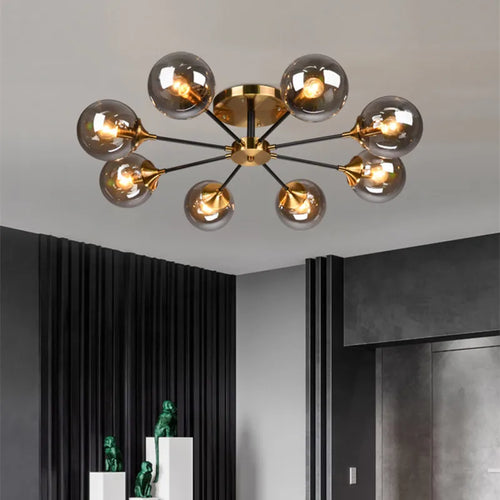 lustre boule led design en verre transparent et gris fumé - vue 2 sur 22