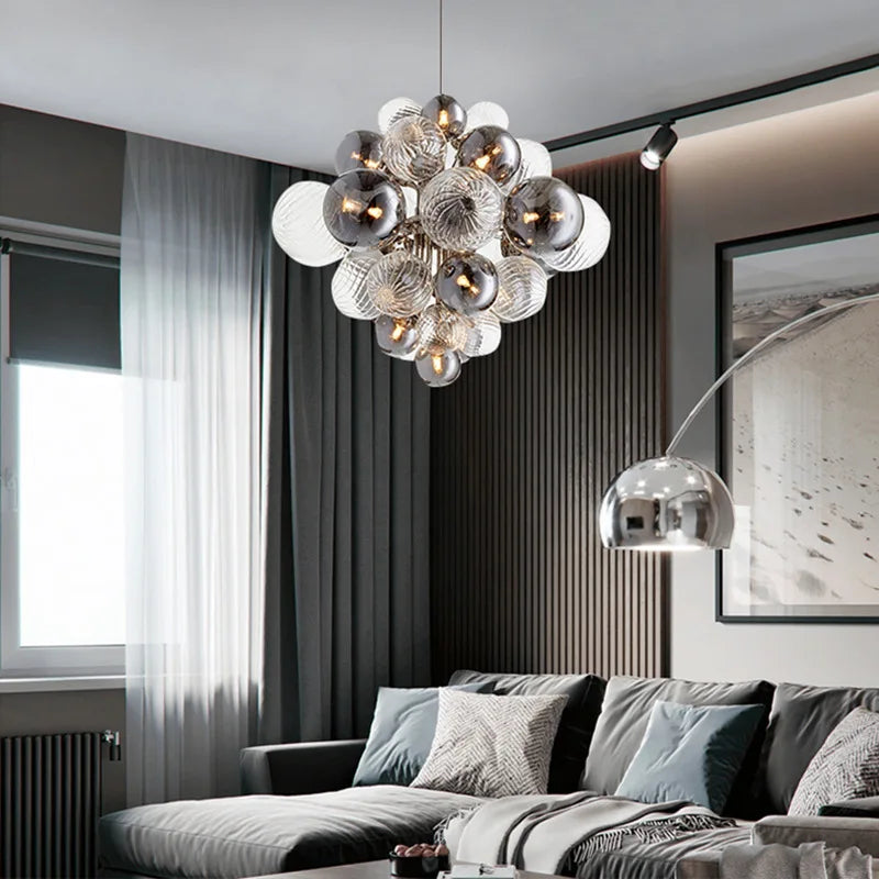 lustre nordique créatif en fer et bulles de verre - vue 5 sur 10