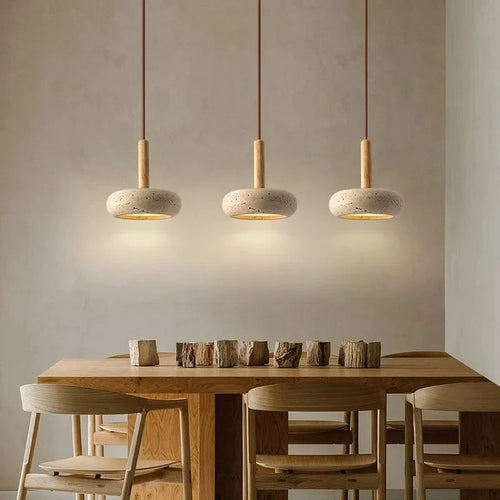 lustre moderne en bois avec suspension led en pierre - vue 6 sur 7