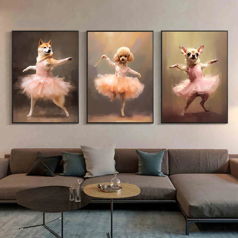 portraits de ballerine de chien art abstrait mural kawaii - vue 2 sur 26