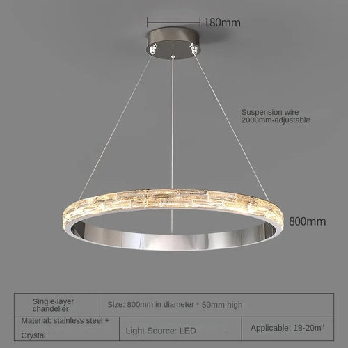 suspension en cristal luxueuse en acier inoxydable moderne - vue 10 sur 12