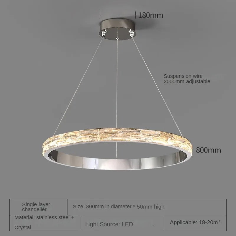 suspension en cristal luxueuse en acier inoxydable moderne - vue 9 sur 12