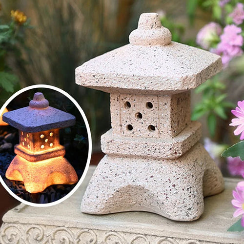 sculpture de jardin lampe solaire en résine design japonais étanche - vue 3 sur 9