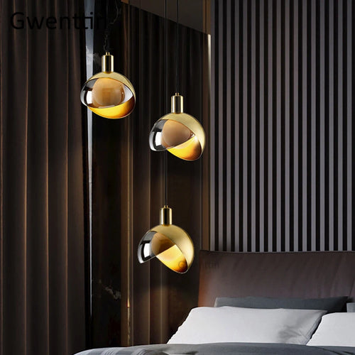 suspension moderne en or avec éclairage led décoratif - vue 3 sur 8