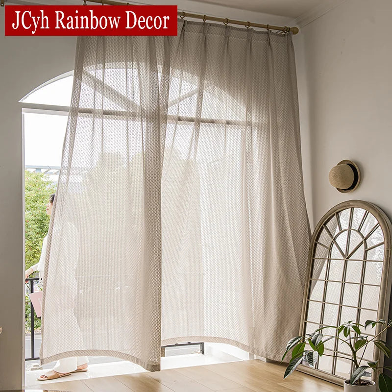 Voilage style japonais aspect lin motifs courbes salon - vue 2 sur 11
