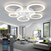 Modern white minimum circular fan light, simple living room ceiling fan light, intelligent control ceiling fan light
