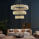 lustre led en cristal losange rond à plusieurs anneaux luxueux