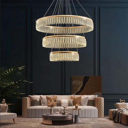lustre led en cristal losange rond à plusieurs anneaux luxueux - vue 4 sur 20