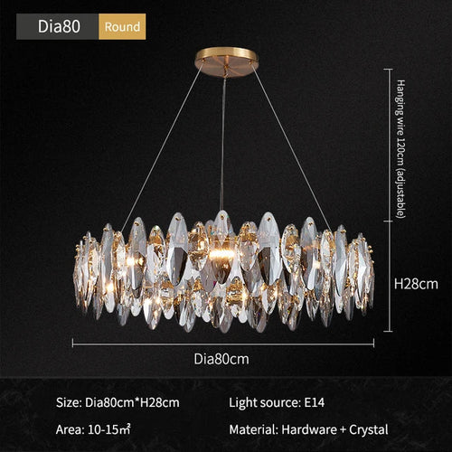 lustre moderne en cristal avec led et suspensions ronds - vue 9 sur 12