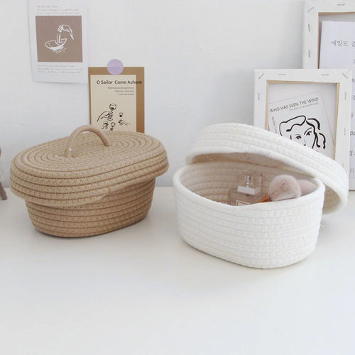 paniers ovales en corde de coton pour rangement et organisation - vue 2 sur 18