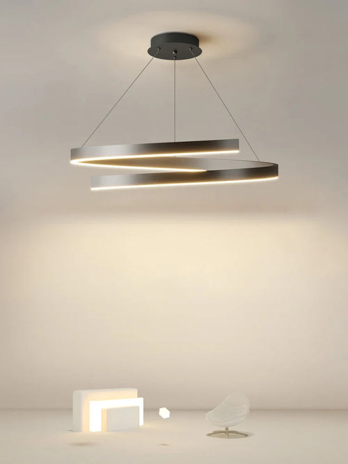 lustre à anneau simple moderne en fer doré avec éclairage LED intérieur - vue 3 sur 15