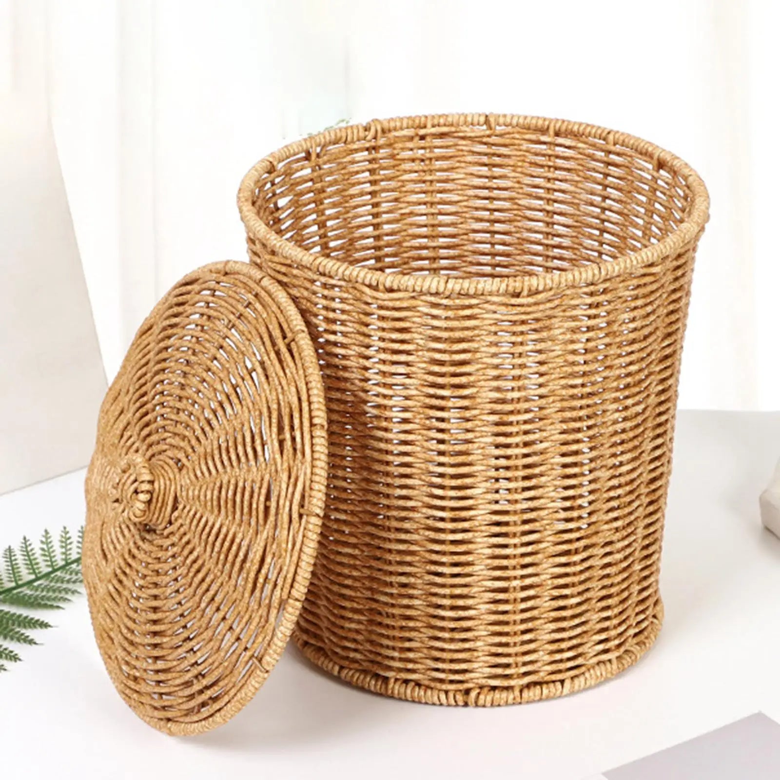 panier à linge tissé à la main avec couvercle et ouverture pratique - vue 6 sur 7