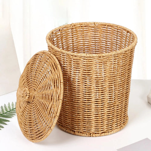 panier à linge tissé à la main avec couvercle et ouverture pratique - vue 7 sur 7