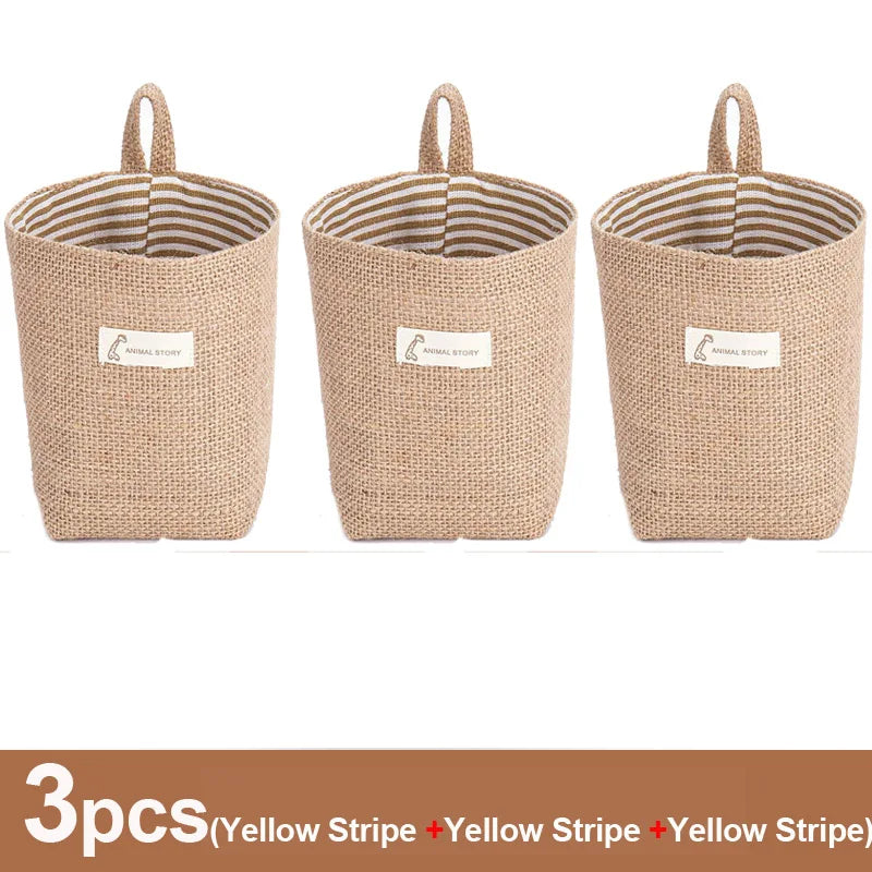 lot de 3 paniers suspendus en toile de jute pour rangement décoratif - vue 11 sur 13