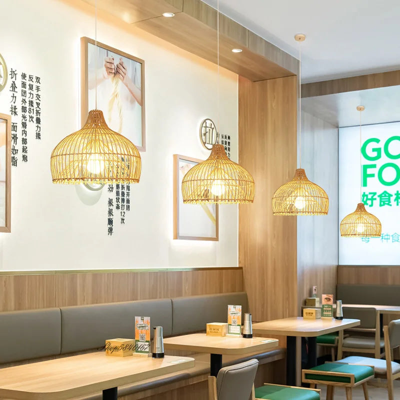 suspension en rotin japonais pour restaurant asiatique style pastoral - vue 6 sur 12