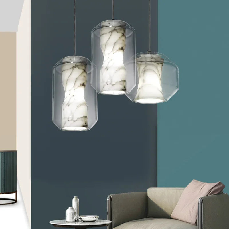lustre en verre naturel design nordique pour décoration intérieure - vue 5 sur 8