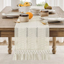 Chemin de table macramé bohème ivoire à franges