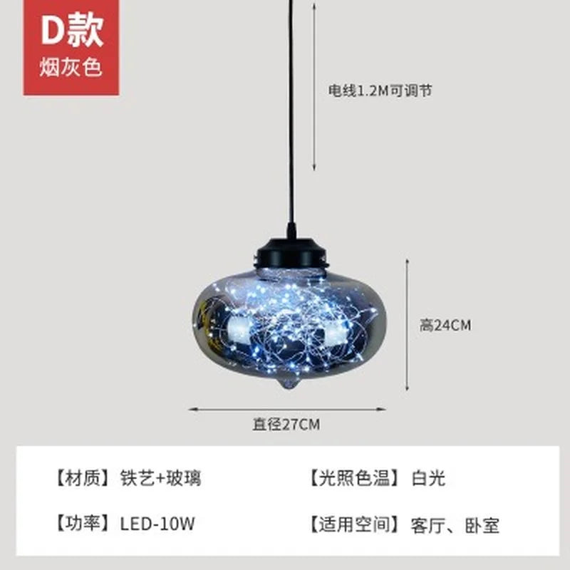 lustre nordique étoilé en verre pour décoration moderne - vue 9 sur 24