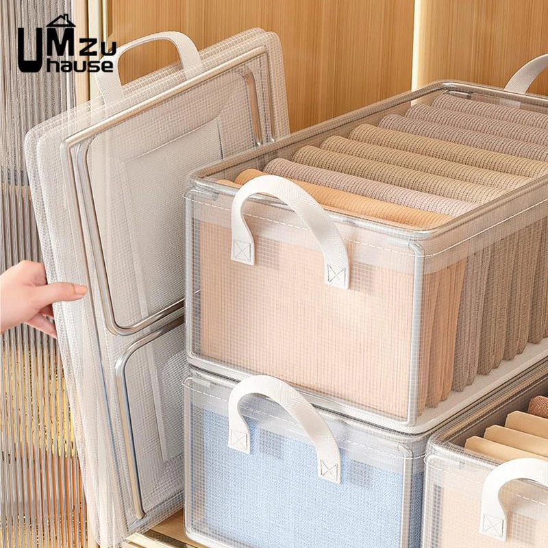 lot de 2 paniers transparents avec cadre en métal pour rangement polyvalent - vue 4 sur 7