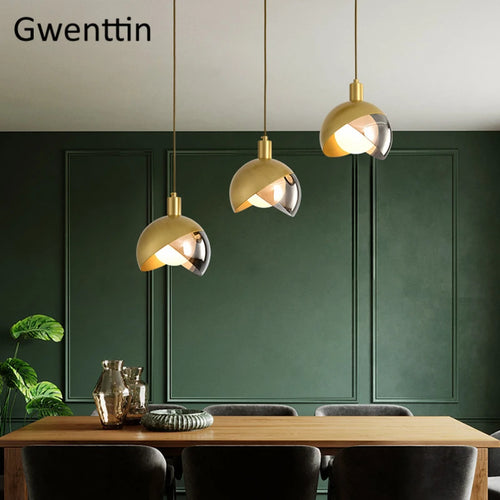 suspension moderne en or avec éclairage led décoratif - vue 6 sur 8