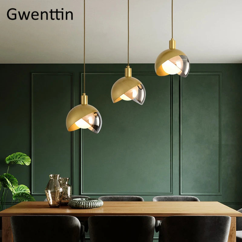 suspension moderne en or avec éclairage led décoratif - vue 5 sur 8
