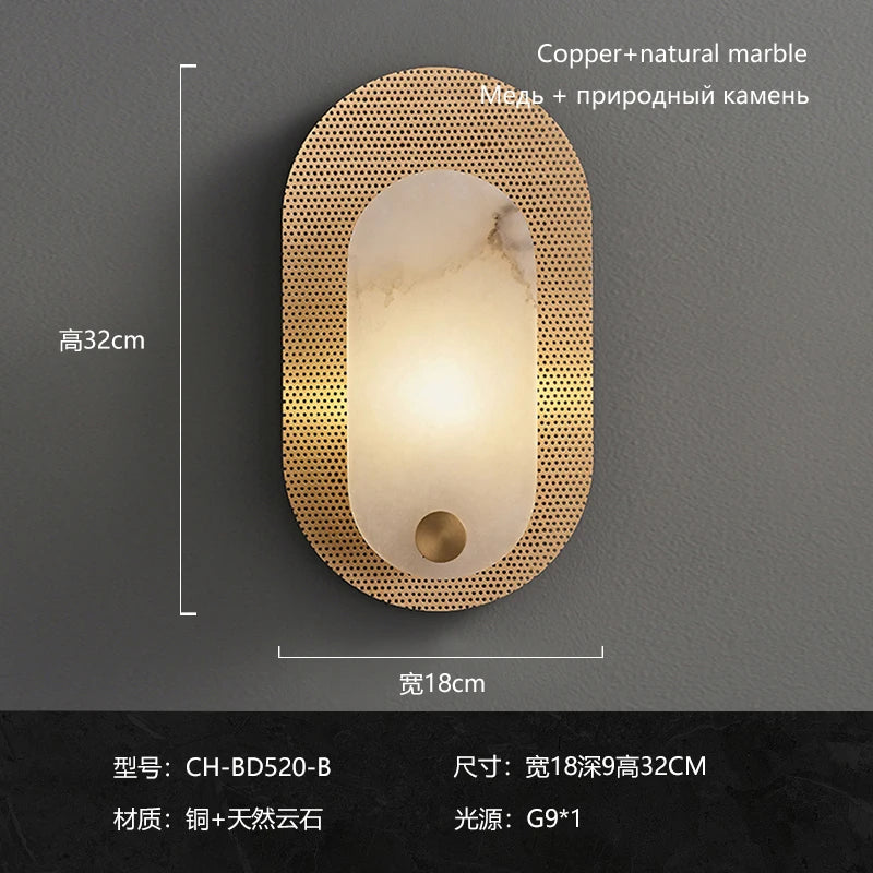 applique minimaliste en marbre et cuivre avec led - vue 9 sur 10