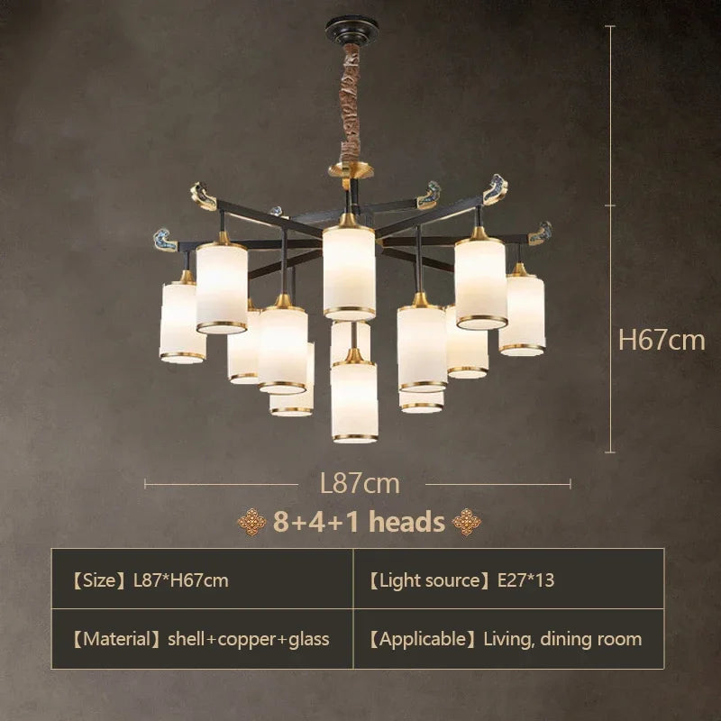 lustre en cuivre design style chinois pour éclairage moderne - vue 12 sur 12