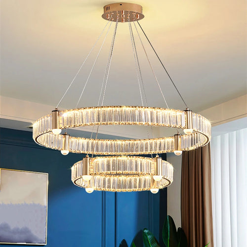 Lustre led anneau rond en cristal design nordique post-moderne - vue 2 sur 11