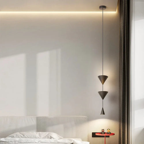 Suspension de chevet de chambre à coucher moderne simple conception de cône blanc noir LED lustre suspendu lumière pour salon intérieur barre 220V - vue 5 sur 8