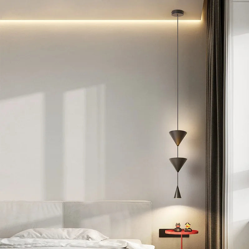 Suspension de chevet de chambre à coucher moderne simple conception de cône blanc noir LED lustre suspendu lumière pour salon intérieur barre 220V - vue 4 sur 8