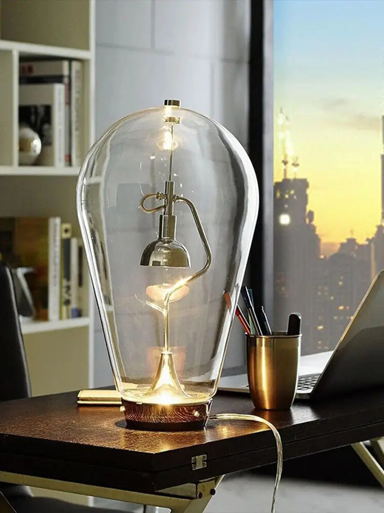 lampe de bureau vintage en verre style industriel tactile - vue 3 sur 8
