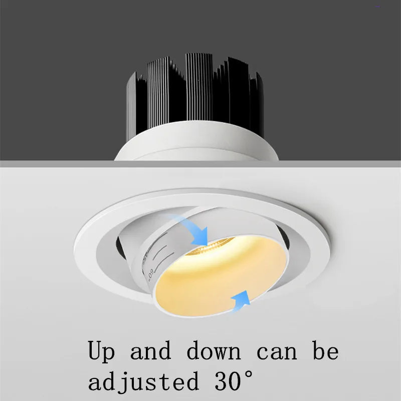 style 	 zoom angle réglable encastré led downlight cob plafonnier - vue 5 sur 6