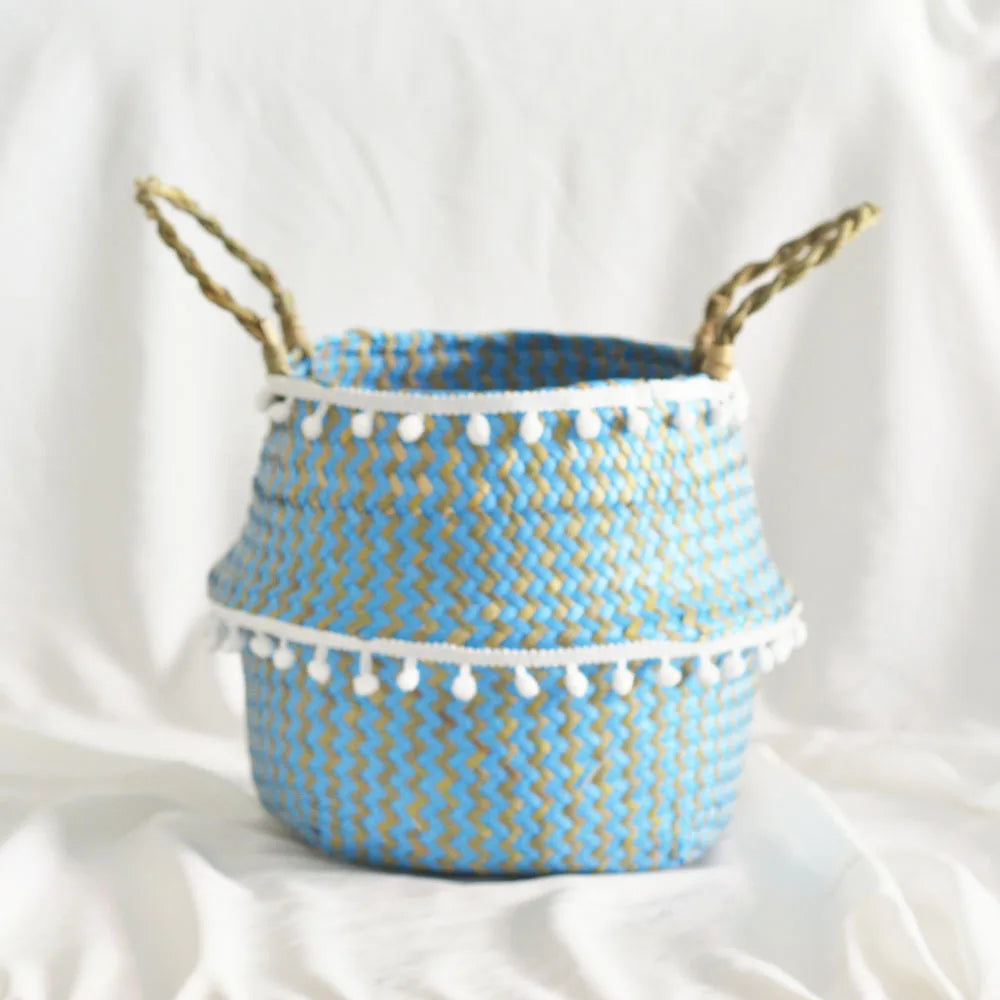 panier pliable en paille d'algues pour rangement et décoration intérieure - vue 4 sur 7