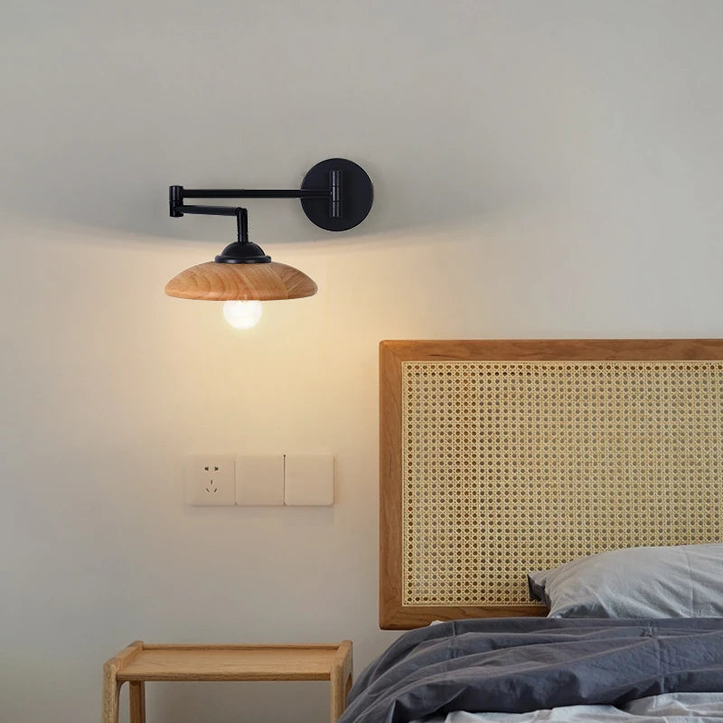 applique murale rotative en bois avec bras pivotant réglable - vue 5 sur 18