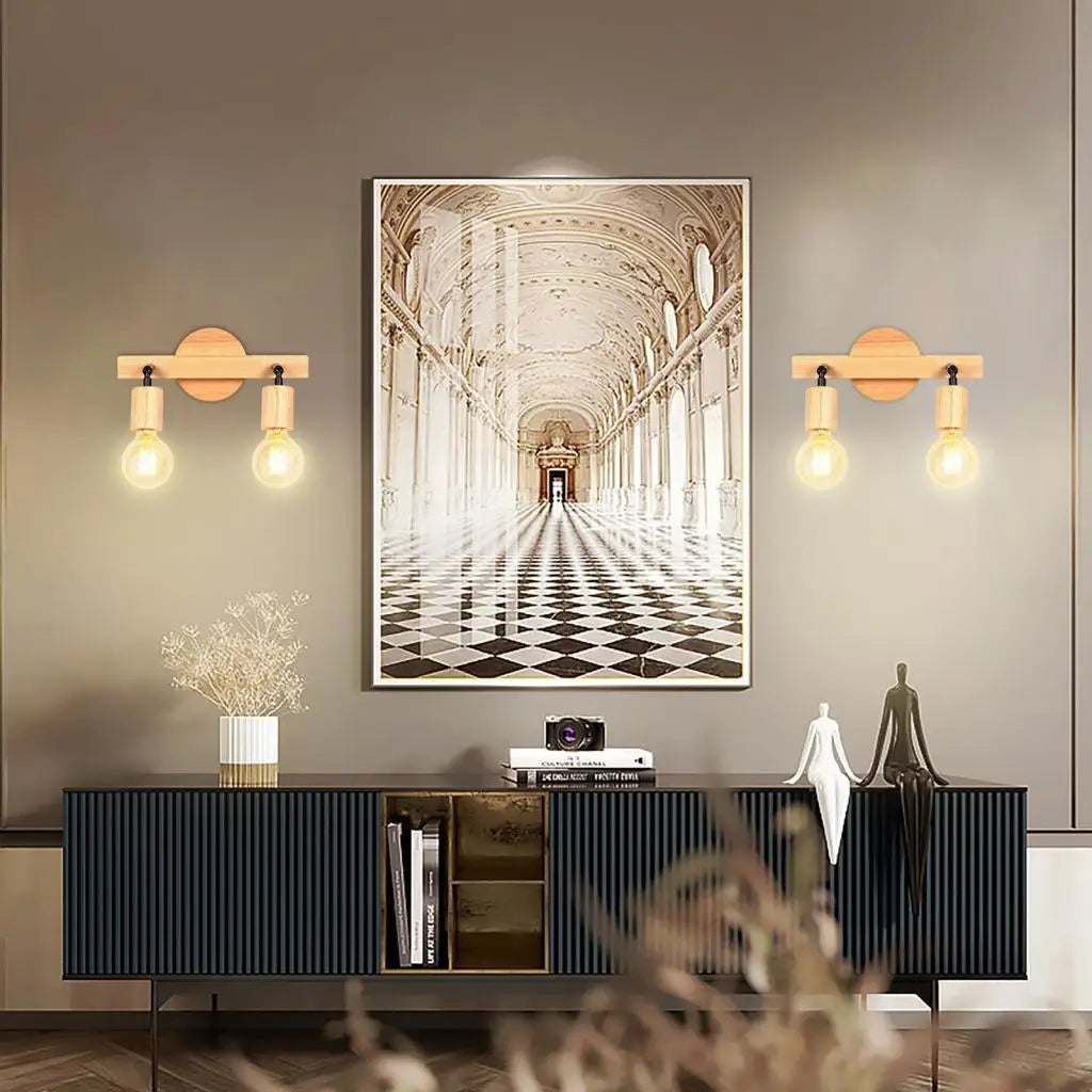 applique murale double tête en bois style nordique moderne - vue 2 sur 9