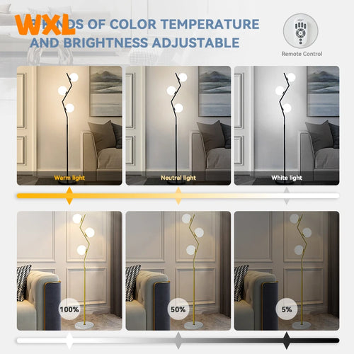 lampadaire led moderne en fer et verre nordique pour décoration intérieure - vue 4 sur 8