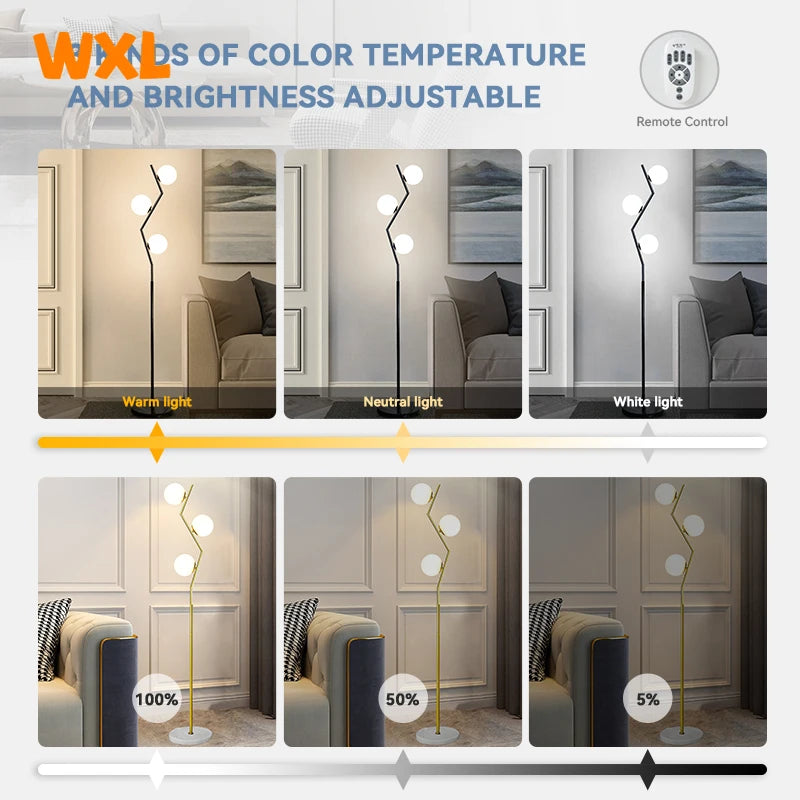 lampadaire led moderne en fer et verre nordique pour décoration intérieure - vue 3 sur 8