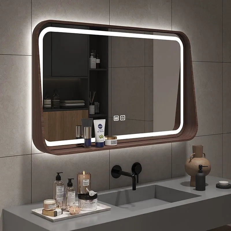 miroir nordique en bois massif pour salle de bain suspendu - vue 3 sur 12