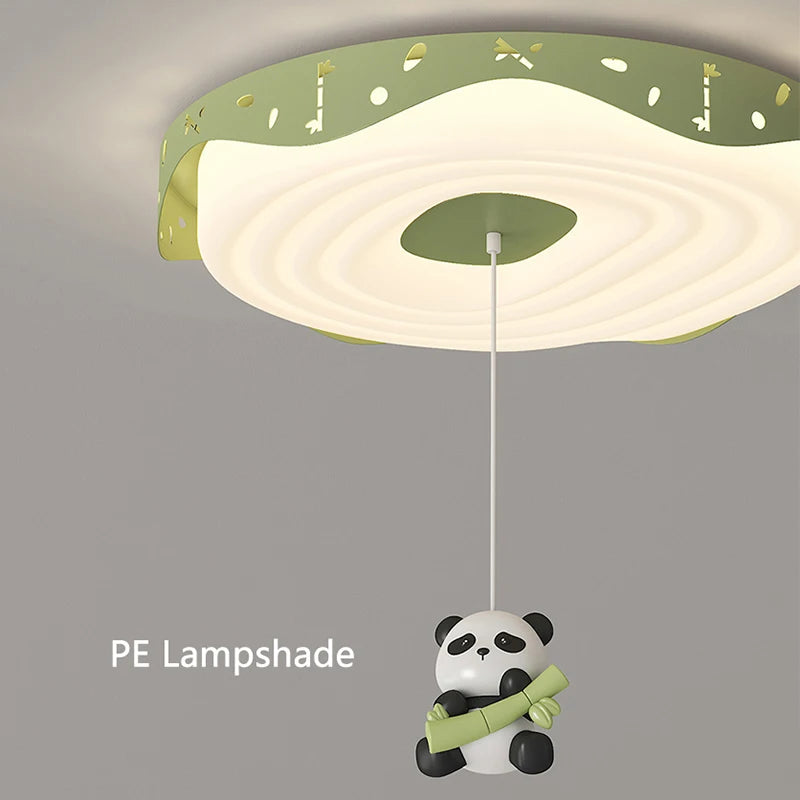 Nordic Kids Bedroom Pendant Lamps Pink Green Yellow Blue Rabbit Panda Bear Astronaut Children's Room Ceiling Light Round Shape - vue 6 sur 14