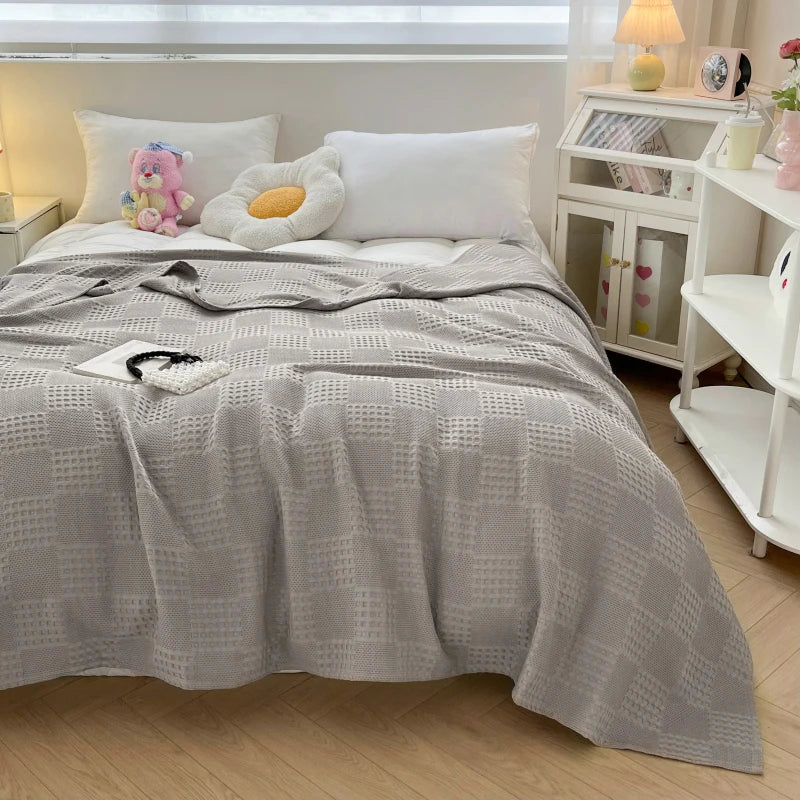 plaid coton gaufré léger pour canapé et chambre - vue 4 sur 7