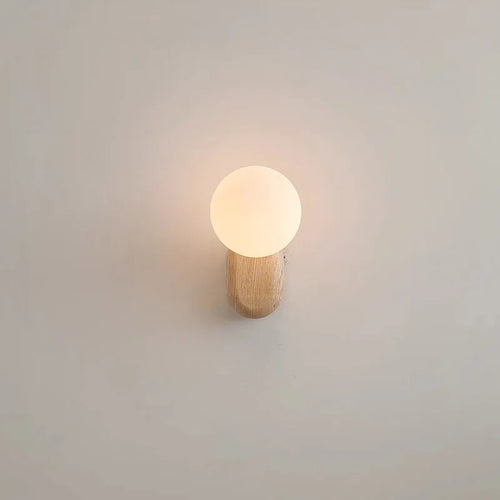 Spherical Glass Walnut Wood, Modern Wabi-Sabi Minimalist Style, Wall Sconce Light for Living Room, Dining Room, Bedroom, Study - vue 4 sur 6
