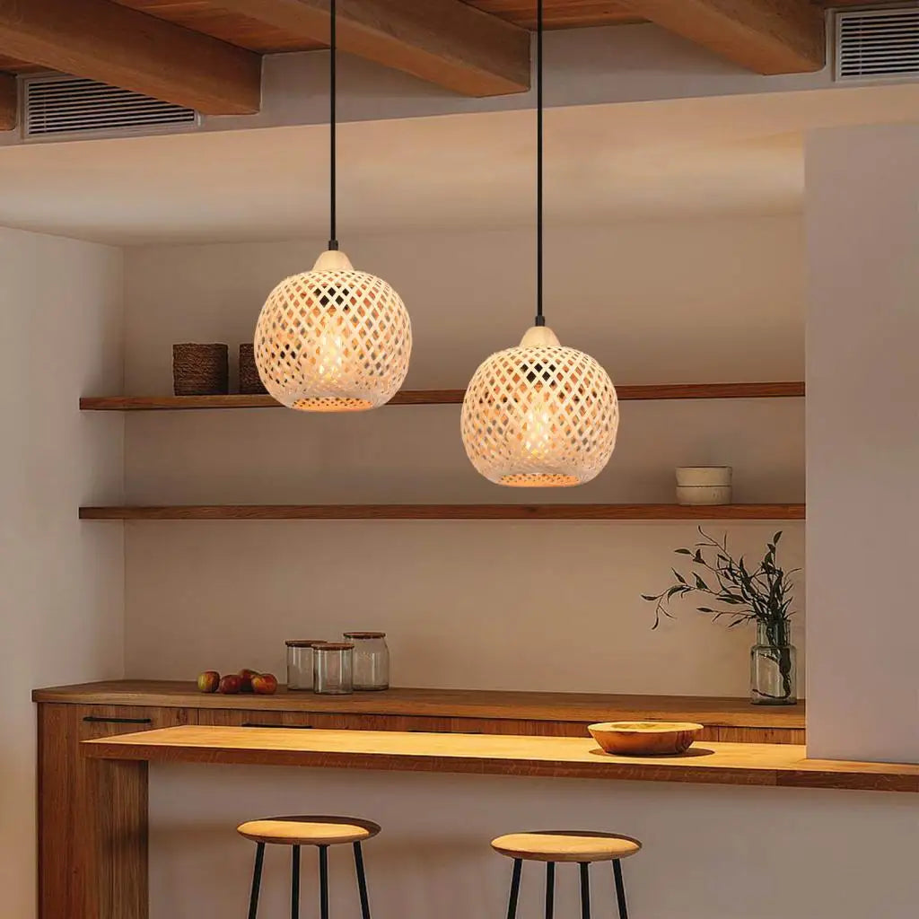 lustre tissé à la main en bambou avec led intégrée - vue 10 sur 16