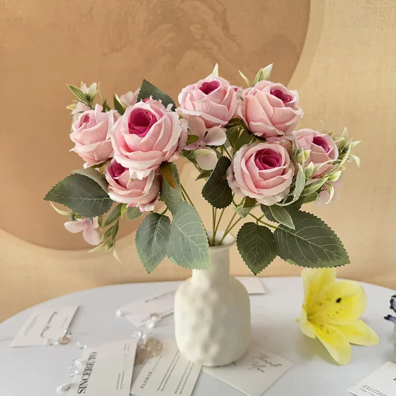 bouquet de roses artificielles en soie pour décoration intérieure - vue 3 sur 14