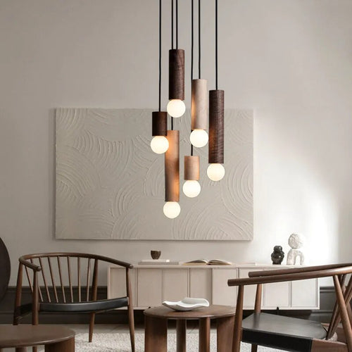 suspension noyer lustre chinois barre tête lampes - vue 3 sur 13