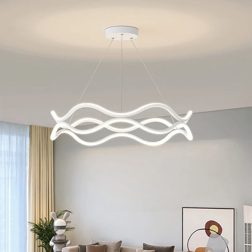 lustre design nordique ligne ondulée et lumière principale - vue 2 sur 10