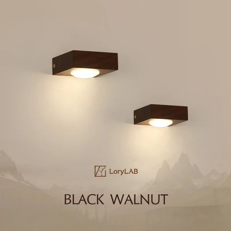 Walnut Wood Wall Light, Wabi-sabi Modern style, Wall Sconce lighting for Bedroom, Bedside, Living, Dining Room, Showcase - vue 1 sur 7